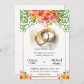 エレガントなホワイト ウェディングリング 招待状 (正面/裏面)