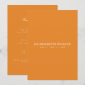 エレガントなホワイト＆オレンジのバチェロレッテウィークエンドカード 招待状 (正面/裏面)