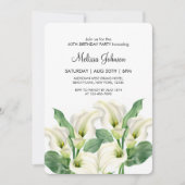 エレガントなホワイト カラー リリー 花の植物 誕生日 招待状 (正面)