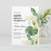 エレガントなホワイト カラー リリー 花 グリーン 誕生日 招待状 (スタンド正面)