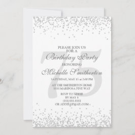 エレガントなホワイト シルバー グレー グリッター 75歳の誕生日 招待状