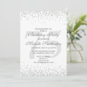エレガントなホワイト シルバー グレー グリッター 75歳の誕生日 招待状 (スタンド正面)