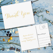 エレガントなホワイト スタイリッシュ 偽ゴールド スクリプト お礼 ポストカード