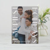 エレガントなホワイト ツー フォト おしゃれな ハッピー シーズンカード (スタンド正面)