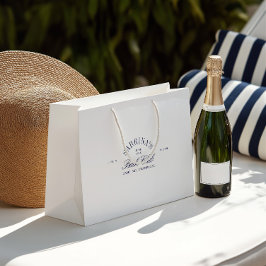 エレガントなホワイト＆ネイビーブルーのブライズメイドギフトバッグ ラージペーパーバッグ