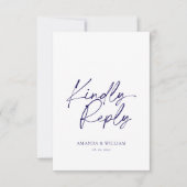 エレガントなホワイト&ネイビーブルーQRコード返信カード 出欠カード (正面)