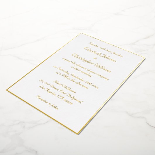 エレガントなホワイト フェイクゴールド モダン オーダーメイド ウェディング 箔招待状 (回転した状態)