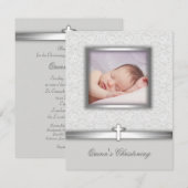 エレガントなホワイト フォト 洗礼招待状 招待状 (正面/裏面)