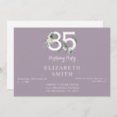 エレガントなホワイト フラワーラベンダー 85歳の誕生日 II 招待状 (正面/裏面)