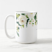 エレガントなホワイト フラワー カスタム ネーム コーヒーマグカップ (左)