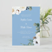 エレガントなホワイト フローラルとグリーン ブルー ウェディング 招待状 (スタンド正面)