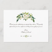 エレガントなホワイト フローラル ゴールド フレーム ウェディング サンクス サンキューカード (裏面)