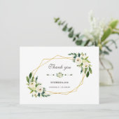 エレガントなホワイト フローラル ゴールド フレーム ウェディング サンクス サンキューカード (スタンド正面)