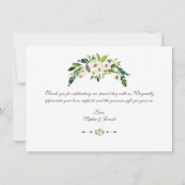 エレガントなホワイト フローラル ゴールド フレーム ウェディング サンクス サンキューカード (裏面)