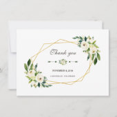 エレガントなホワイト フローラル ゴールド フレーム ウェディング サンクス サンキューカード (正面)