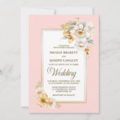 エレガントなホワイト フローラル ピンクの結婚式 招待状 (正面)