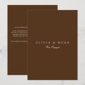 エレガントなホワイト＆ブラウンのエンゲージメント発表カード 案内状 (正面/裏面)
