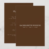 エレガントなホワイト＆ブラウンのバチェロレッテウィークエンドカード 招待状 (正面/裏面)