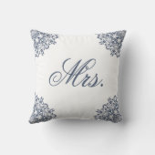 エレガントなホワイト＆ブルー Mr. & Mrs. お揃いの夫婦枕 クッション (裏面)