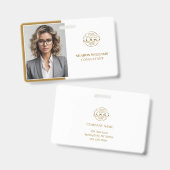 エレガントなホワイト ミニマルな会社員写真付きIDカード バッジ (正面＆裏面)