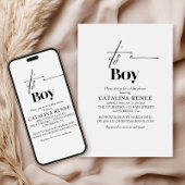 エレガントなホワイト ミニマル ベビーシャワー 招待状