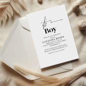 エレガントなホワイト ミニマル ベビーシャワー 招待状