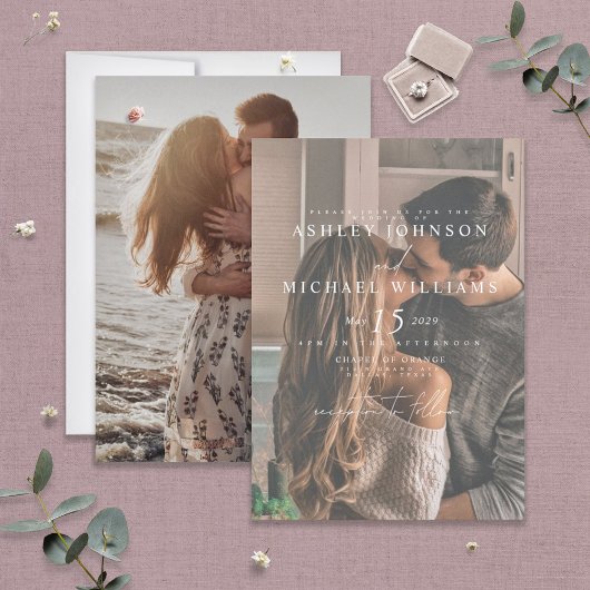 エレガントなホワイト ヴェラム オーバーレイ 2 フォト 招待状