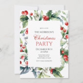 エレガントなホーリーとベリーのフレーム クリスマス パーティー 招待状 (正面)