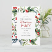 エレガントなホーリーとベリーのフレーム クリスマス パーティー 招待状 (スタンド正面)