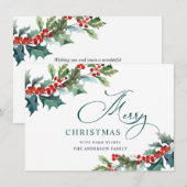 エレガントなホーリーベリーのクリスマスミストルテープの挨拶 シーズンカード (正面/裏面)