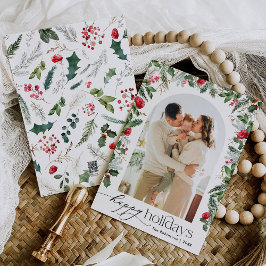 エレガントなボタニカルアーチのハッピーホリデー1枚の写真 シーズンカード