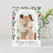 エレガントなボタニカルアーチのハッピーホリデー1枚の写真 シーズンカード (スタンド正面)