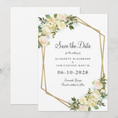 エレガントなボタニカルウェディンググリーン フローラル シック セーブザデート (正面/裏面)