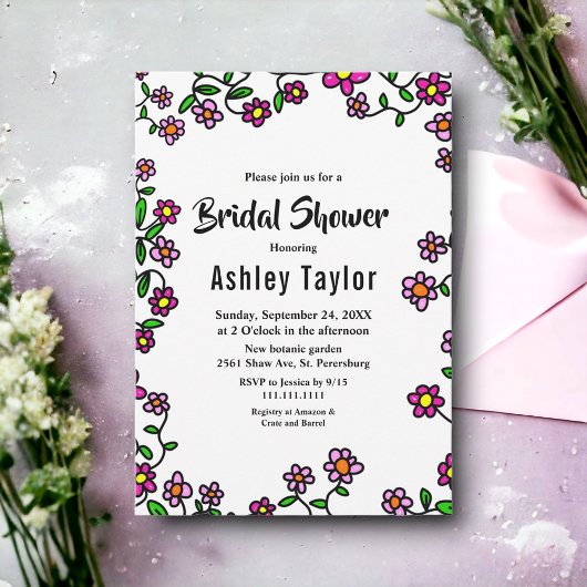 エレガントなボタニカルガーデンローズフラワーブライダルシャワー 招待状