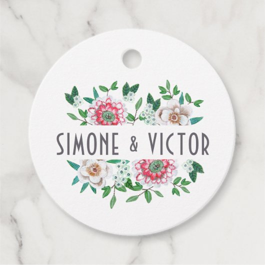 エレガントなボタニカルグリーンとピンクの花 フェイバータグ (正面)