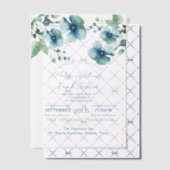 エレガントなボタニカルグリーンとブルーの花のウェディング ベラム紙招待状 (オフセット (招待状))