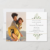 エレガントなボタニカルグリーンの写真ウェディング 招待状 (正面)