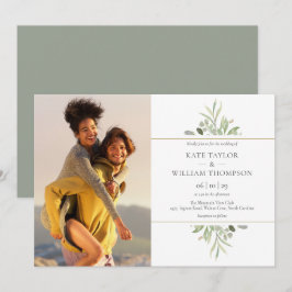 エレガントなボタニカルグリーンの写真ウェディング 招待状