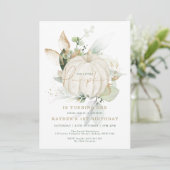 エレガントなボタニカルグリーンゴールドパンプキン誕生日 招待状 (スタンド正面)