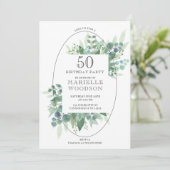 エレガントなボタニカルグリーン 50歳の誕生日 招待状 (スタンド正面)