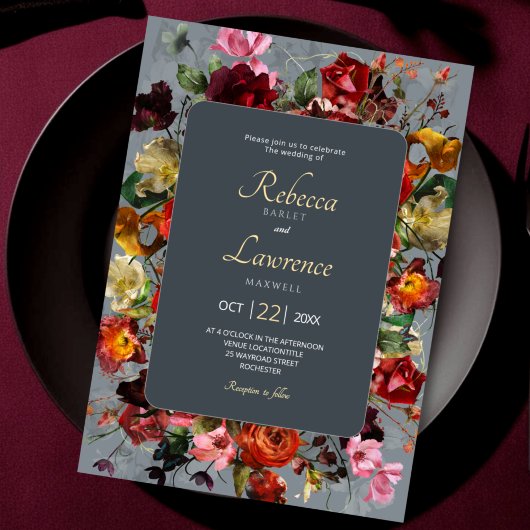 エレガントなボタニカルグレイの結婚式招待状 招待状