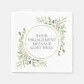 エレガントなボタニカル水彩グリーンエンゲージメント スタンダードカクテルナプキン (正面)