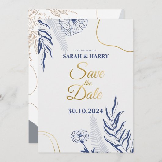 エレガントなボタニカル ウェディング セーブ・ザ・デート カード (正面/裏面)