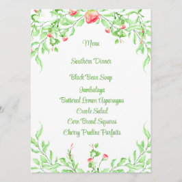 エレガントなボタニカル ピンクの水彩ローズ メニュー カード