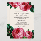 エレガントなボタニカル ピンク ウォーターカラー ウェディング 招待状 (正面/裏面)