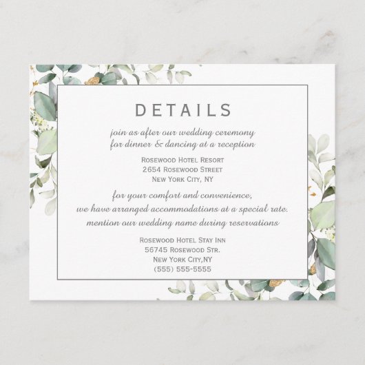 エレガントなボタニカル ユーカリ グリーンのディテール エンクロージャーカード (正面)