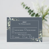 エレガントなボタニカル ユーカリ グリーンベリー、ディープ グレー 出欠カード (スタンド正面)