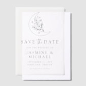 エレガントなボタニカル 月と星のSave The Date ベラム紙招待状 (オフセット)