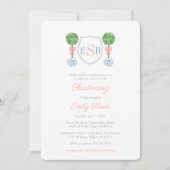 エレガントなボックスウッドのモノグラムの女の子の洗礼パーティー 招待状 (正面)