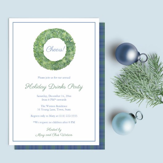 エレガントなボックスウッドのリース クリスマスパーティー 招待状